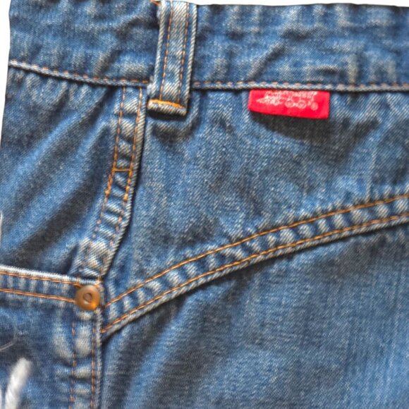 Vtg 70s Denim Blue Jeans Patchwork Crazy Quilt Pockets Labels Butterfly F/Queen - Picture 8 of 16